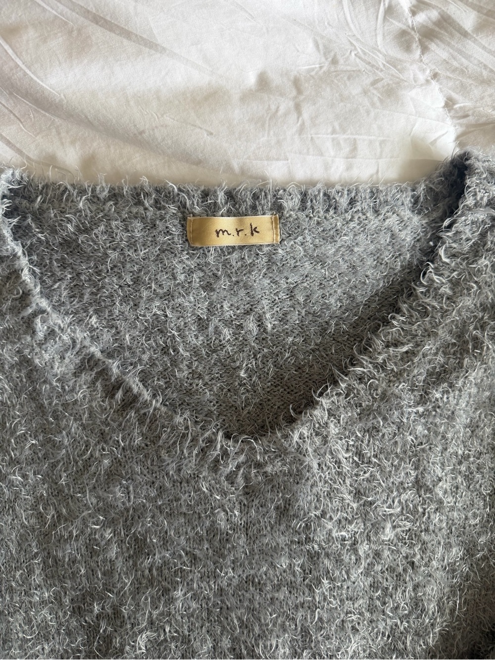 From Japan Soft Fuzzy Eyelash V-Neck Sweater ~ Light Gray